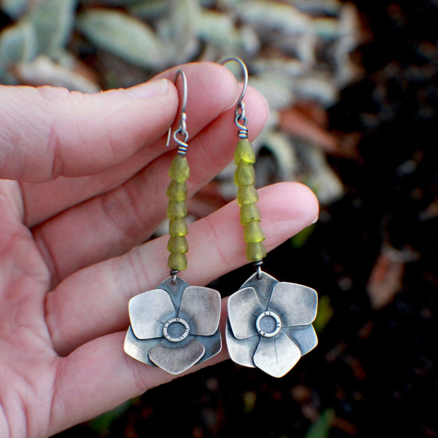 Narcissus Green African Glass Earrings