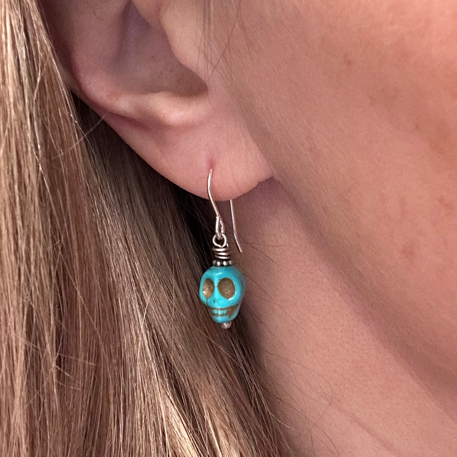 Earrings - Turquoise Skulls