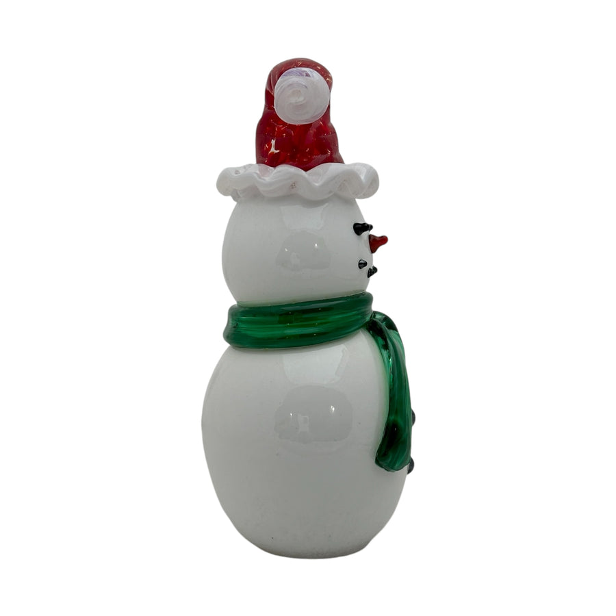 Snowman with Santa Hat and Green Scarf