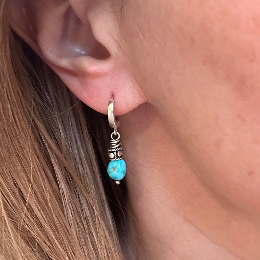 Earrings - Turquoise on Huggie Hoops