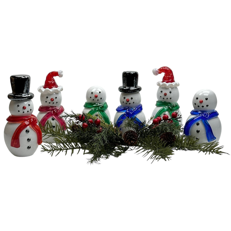 Snowman with Santa Hat and Blue Scarf