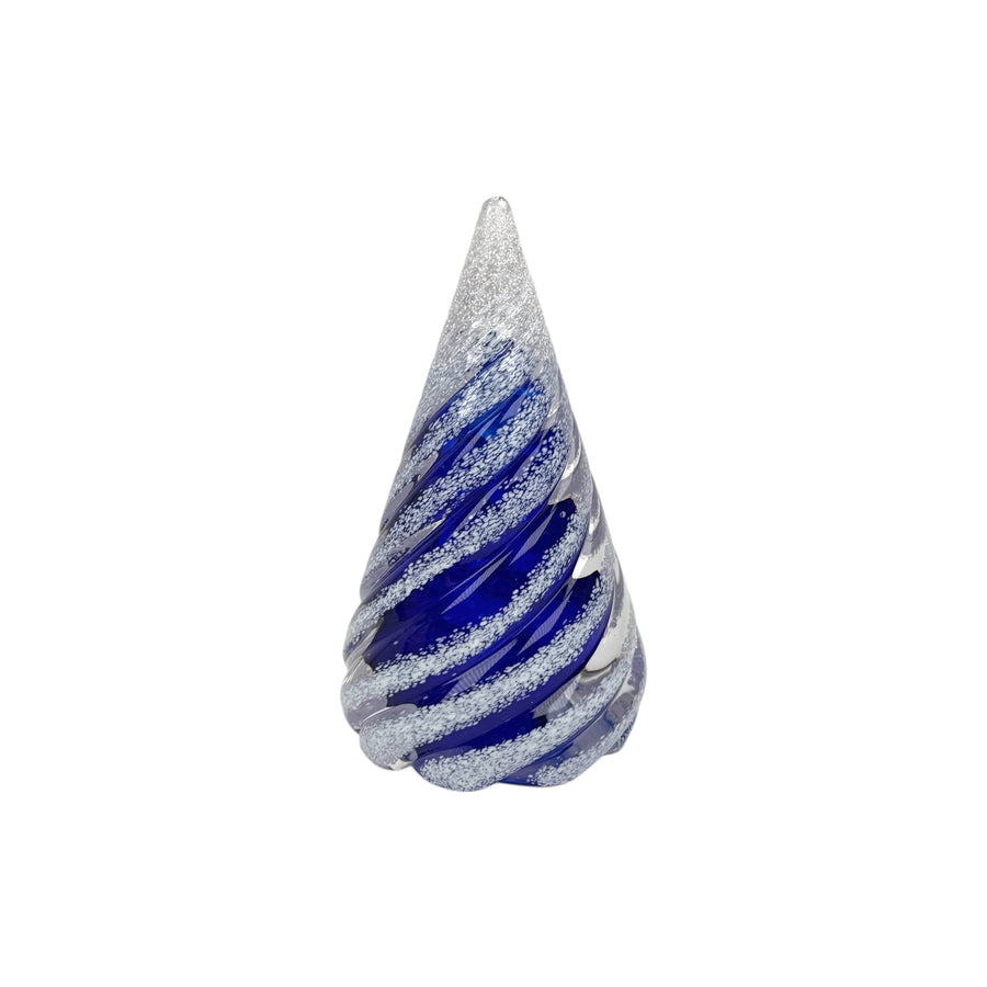 Small Spiral Glass Tree with Snow - Cobalt