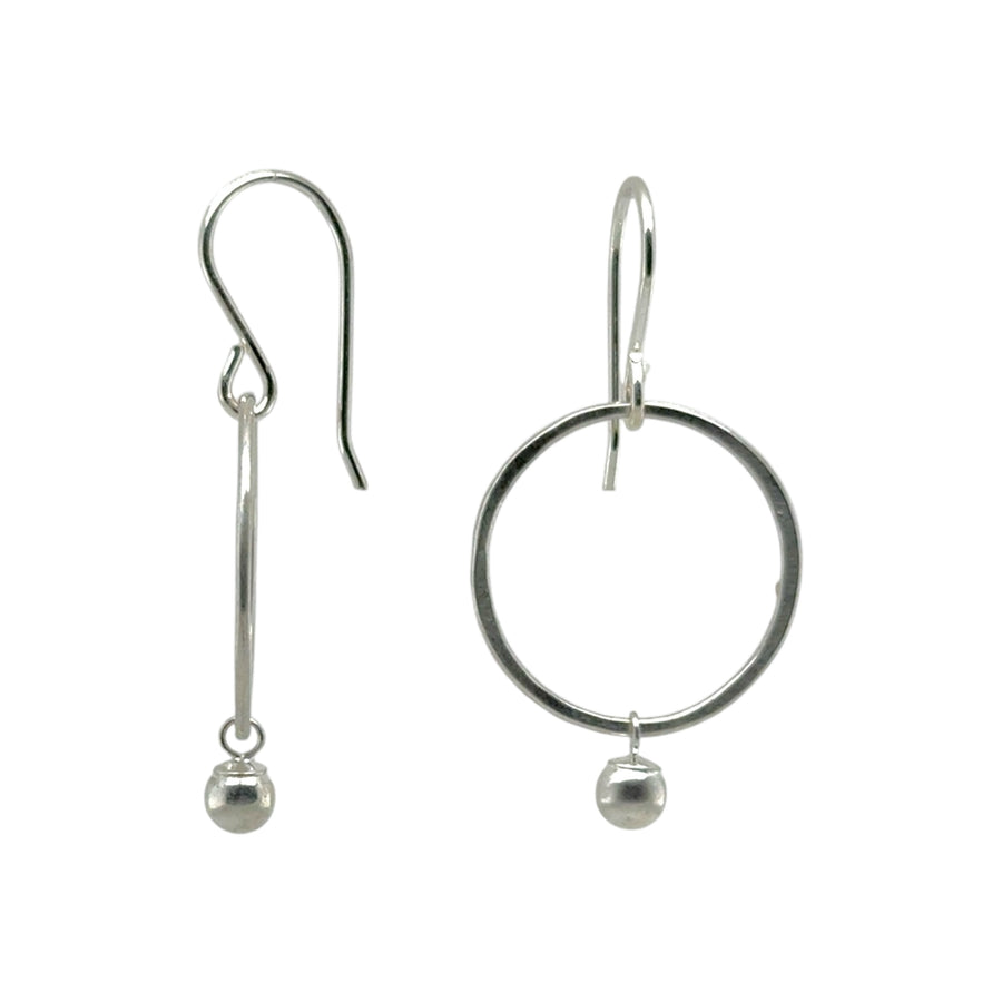 Earrings - Silver Circles with Ball