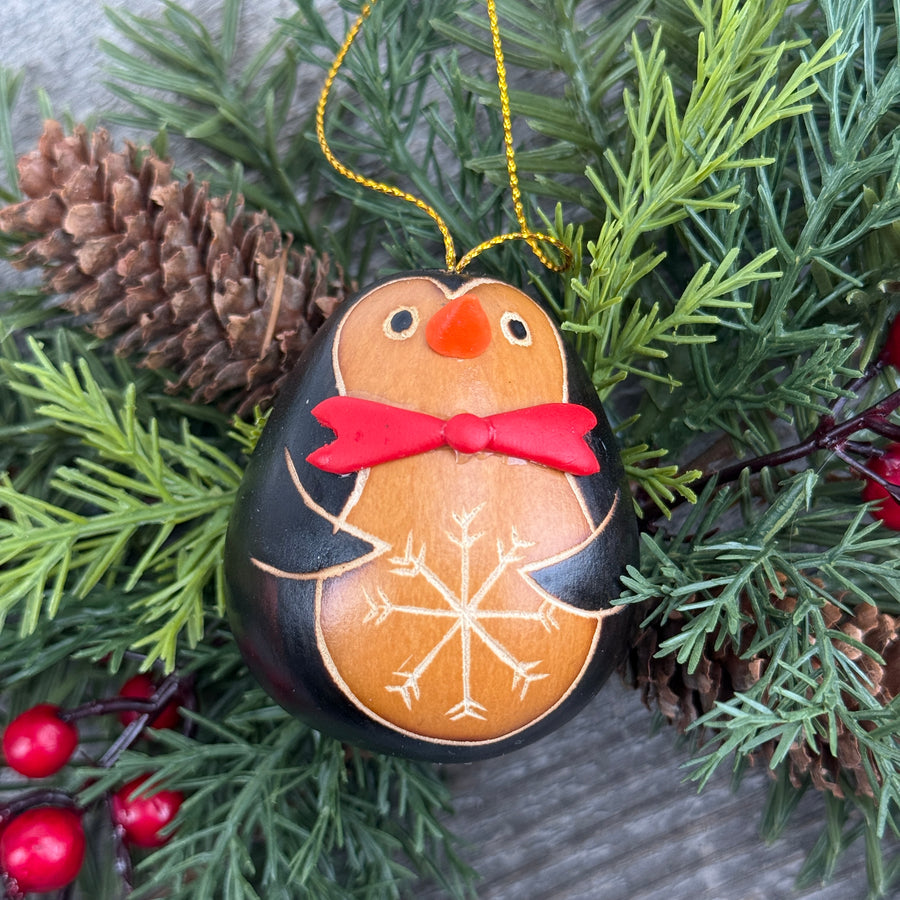 Gourd Ornament - Penguin - Red Scarf