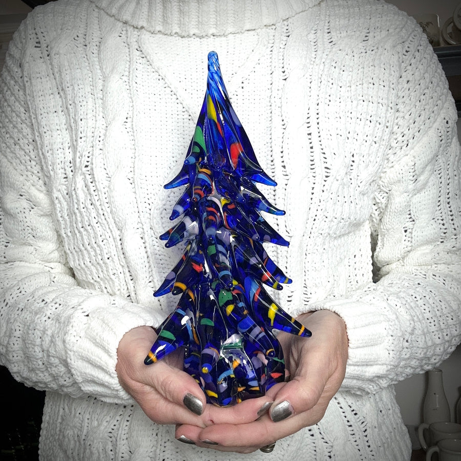 Large Decorated Glass Tree - Cobalt