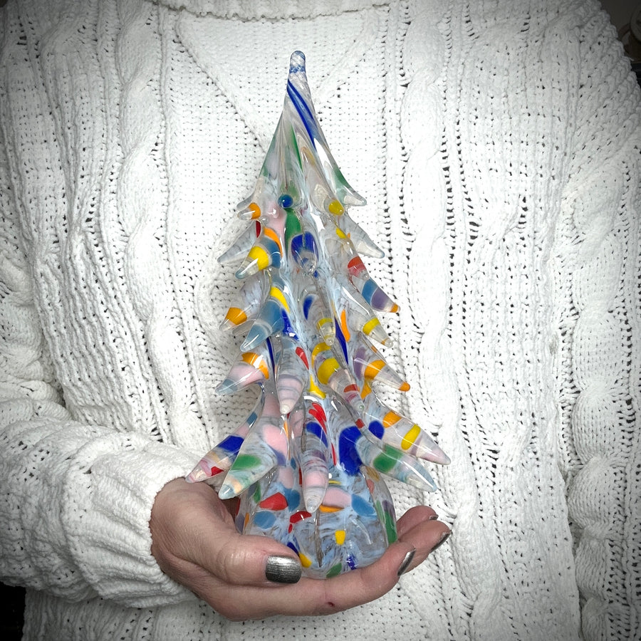 Large Decorated Glass Tree - White