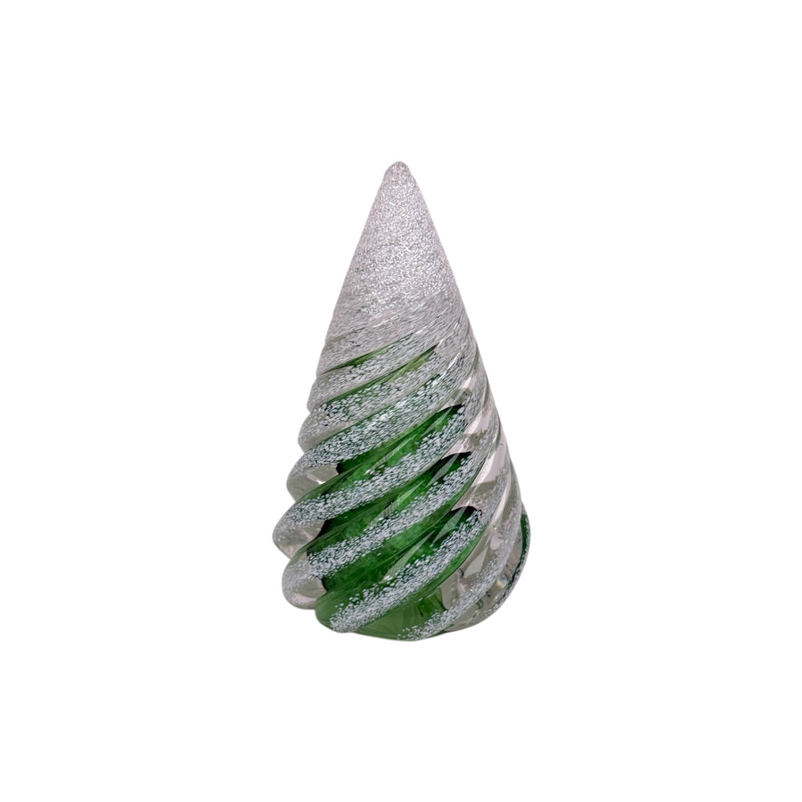 Small Spiral Glass Tree with Snow - Light Green