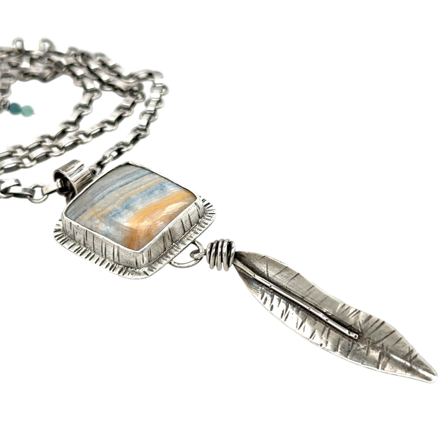 Necklace - Dolomite/Calcite with Silver Feather