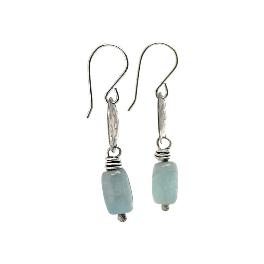 Earrings - Dotted Disks with Aquamarine