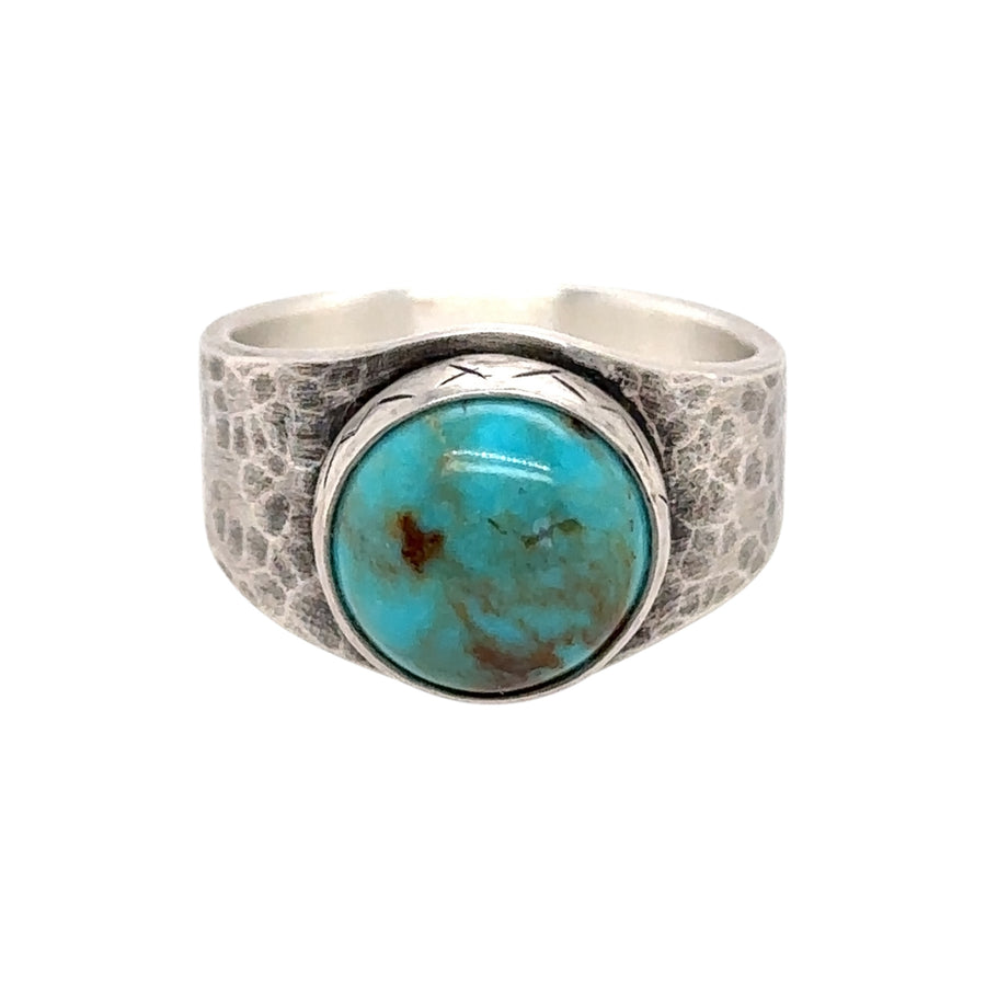 Turquoise Ring with Hammered Band