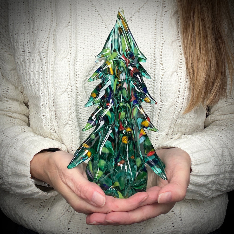 Large Decorated Glass Tree - Light Emerald