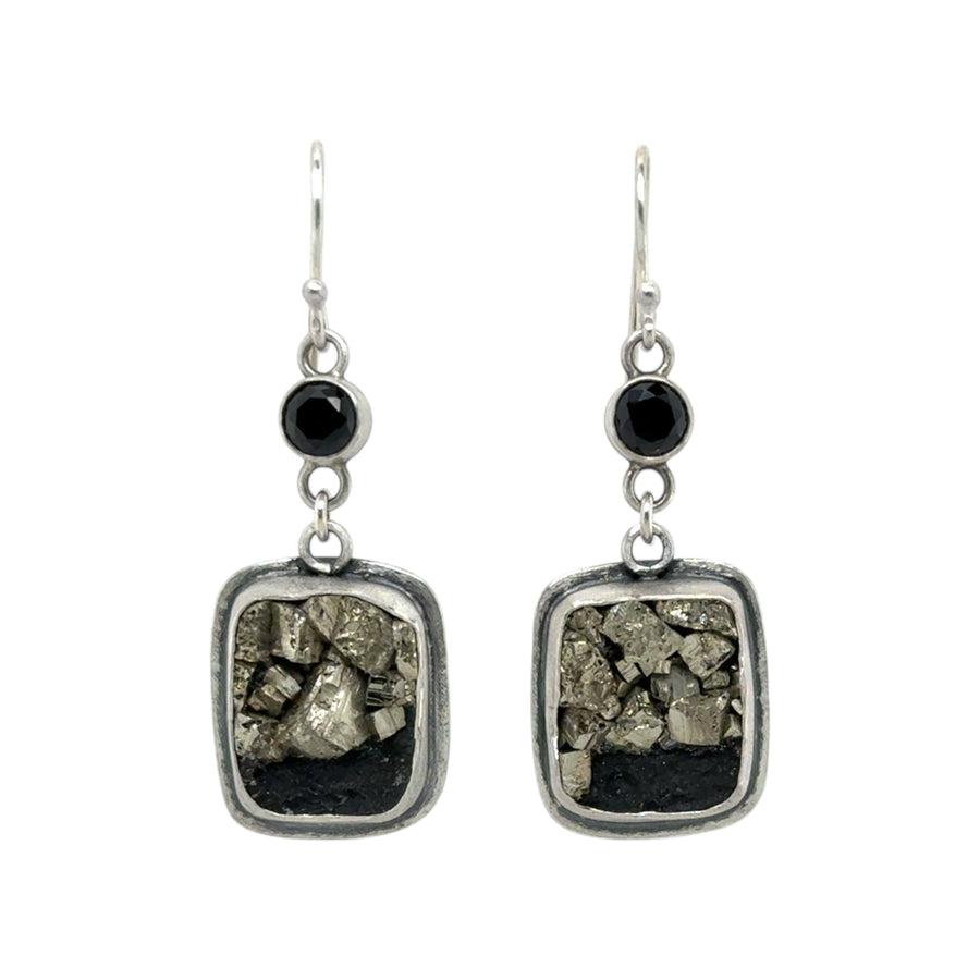 Earrings - Pyrite in Slate and Spinal