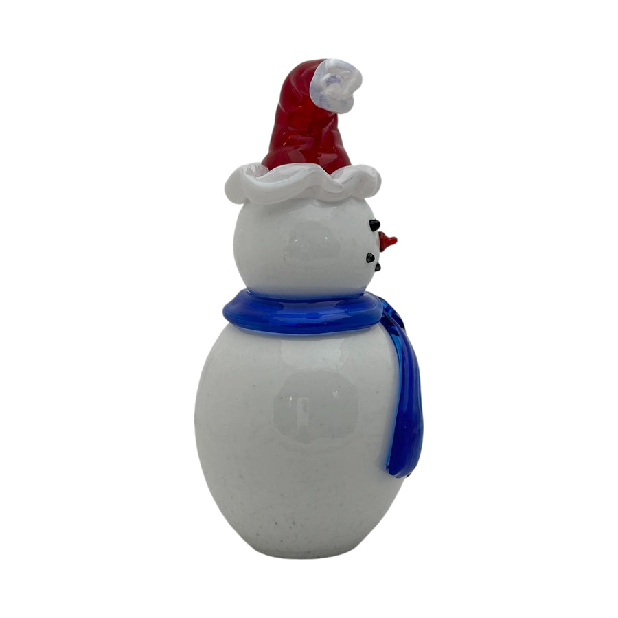 Snowman with Santa Hat and Blue Scarf