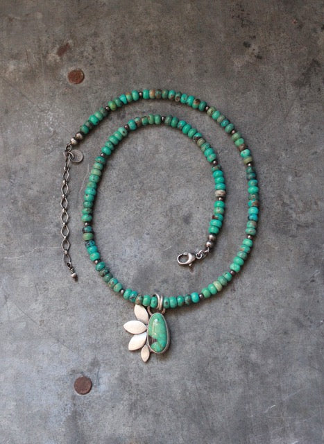 Turquoise Seedling Pendant with Turquoise Bead Strand Necklace