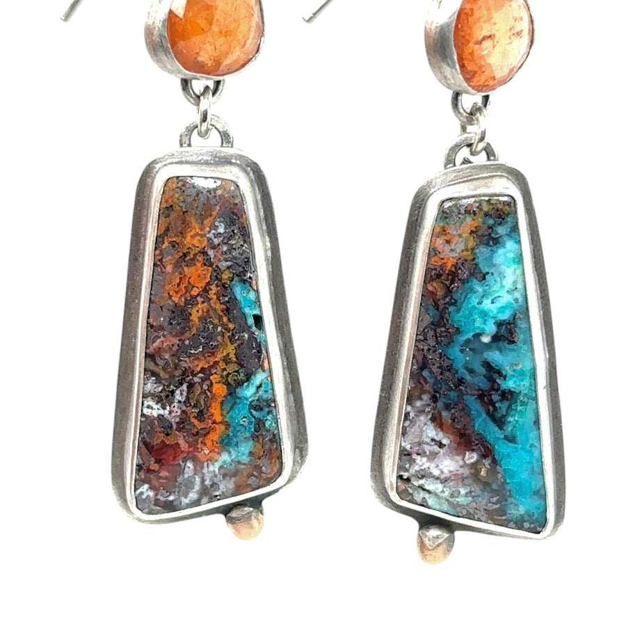 Earrings - Confetti Copper Turquoise and Spessartine Garnet