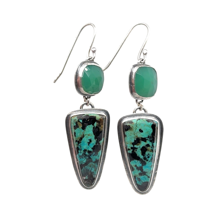 Earrings - Psilomelane Chrysocolla and Chrysoprase