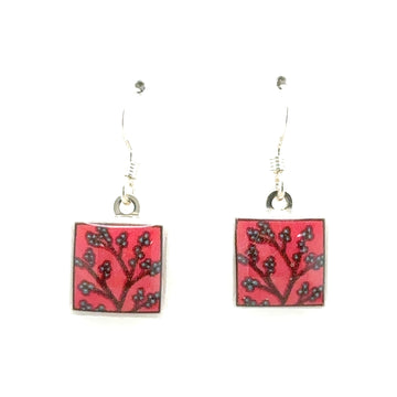 Earrings - Square - Berries on Red