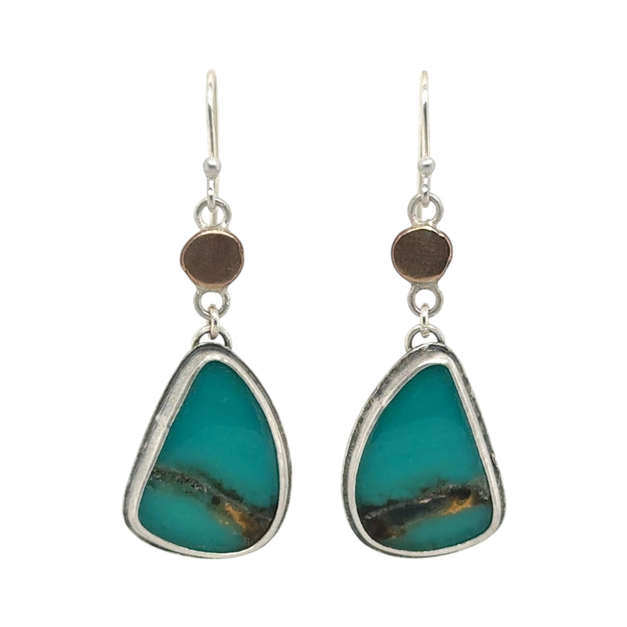 Earrings - Petrified Blue Opal and Brass