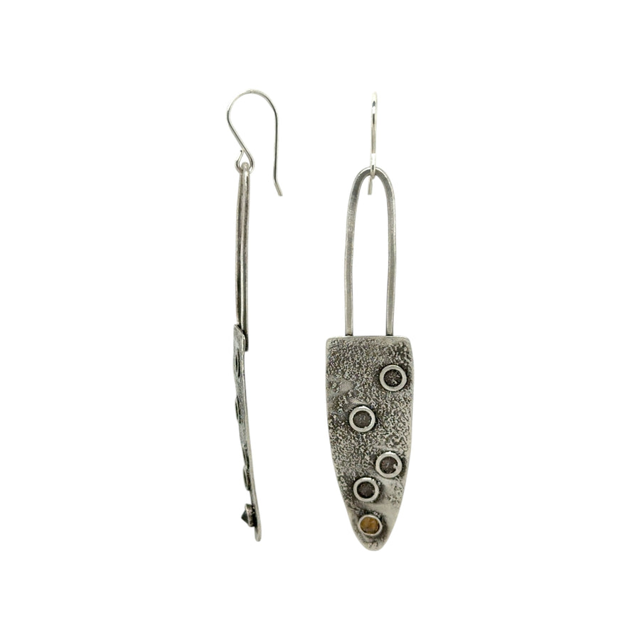 Earrings - Reticulated Silver Triangles with Tourmaline