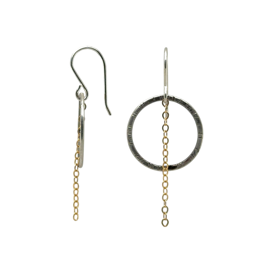 Earrings - Stamped Circles with Gold Fill Chain