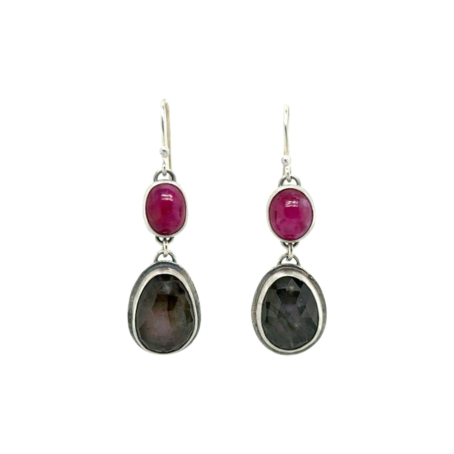 Earrings - Ruby and Silk Sapphire Drops