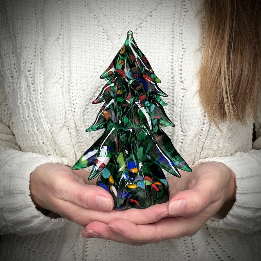 Small Decorated Glass Tree - Dark Green