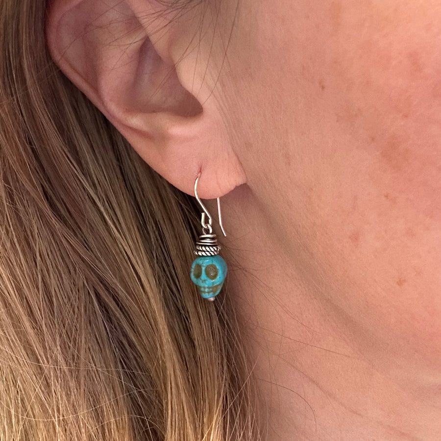 Earrings - Turquoise Skulls