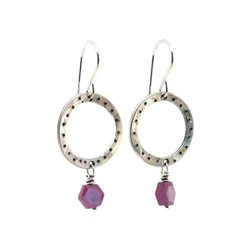Earrings - Ruby with Silver Circles