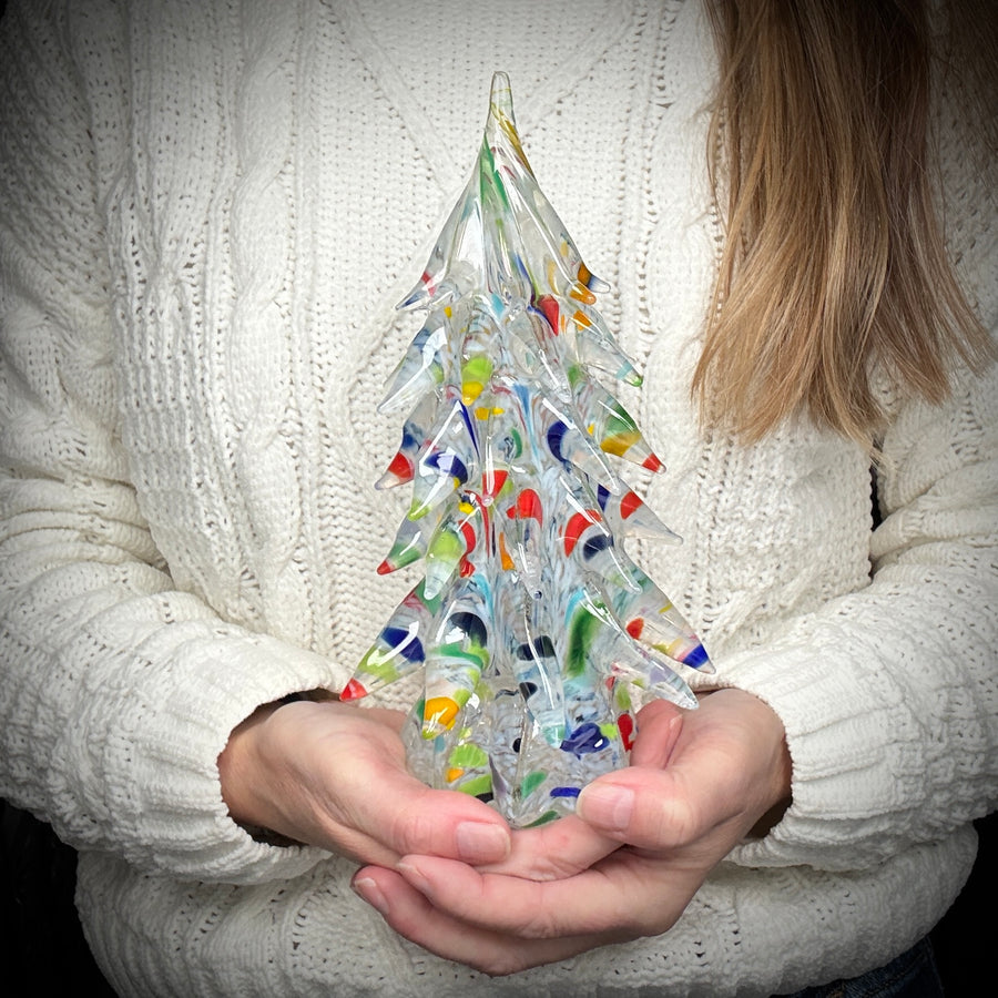 Large Decorated Glass Tree - White