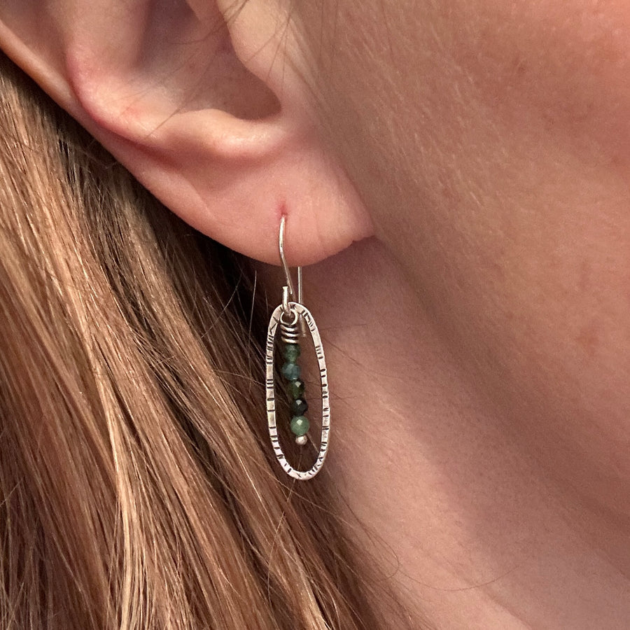 Earrings - Silver Ovals with Blue Tourmaline