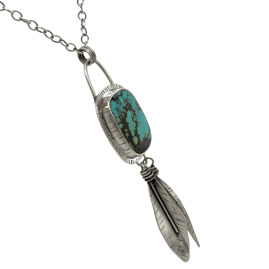 Necklace - Turquoise with Silver Feathers