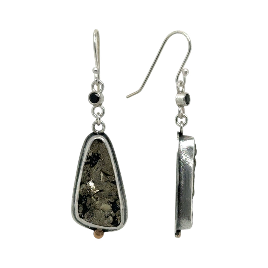 Earrings - Pyrite in Slate and Spinal with Brass Dot