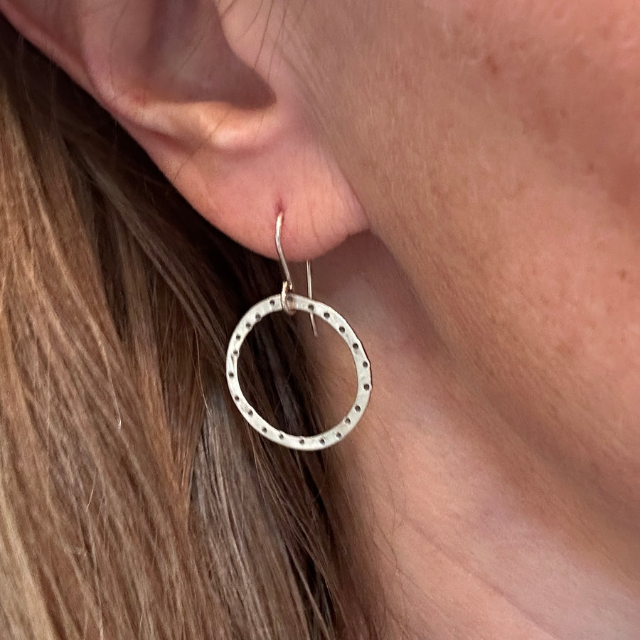 Earrings - Dotted Silver Circles