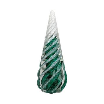Large Spiral Glass Tree with Snow - Dark Emerald