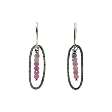 Earrings - Stamped Ovals with Pink Tourmaline
