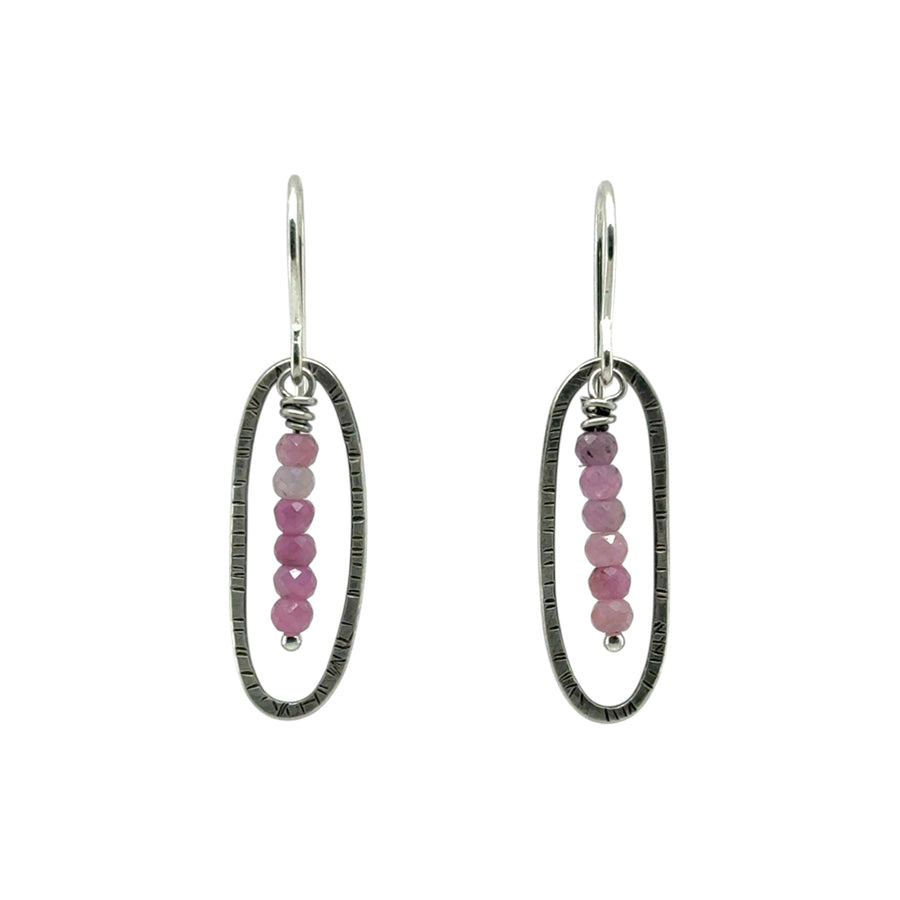 Earrings - Stamped Ovals with Pink Tourmaline