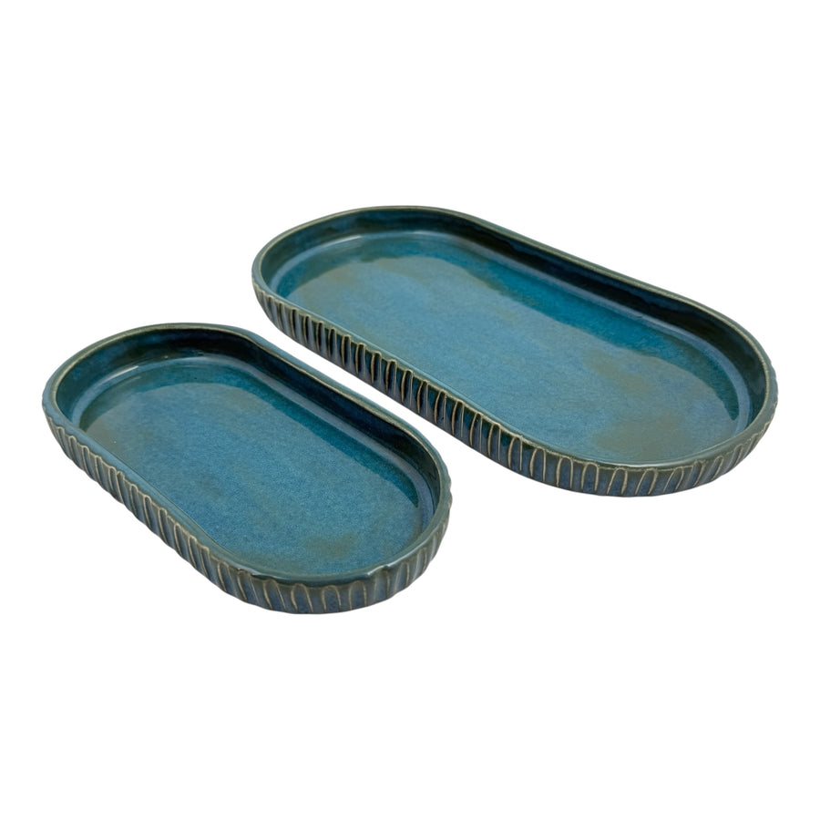Two Piece - Oval Serving Trays - Teal