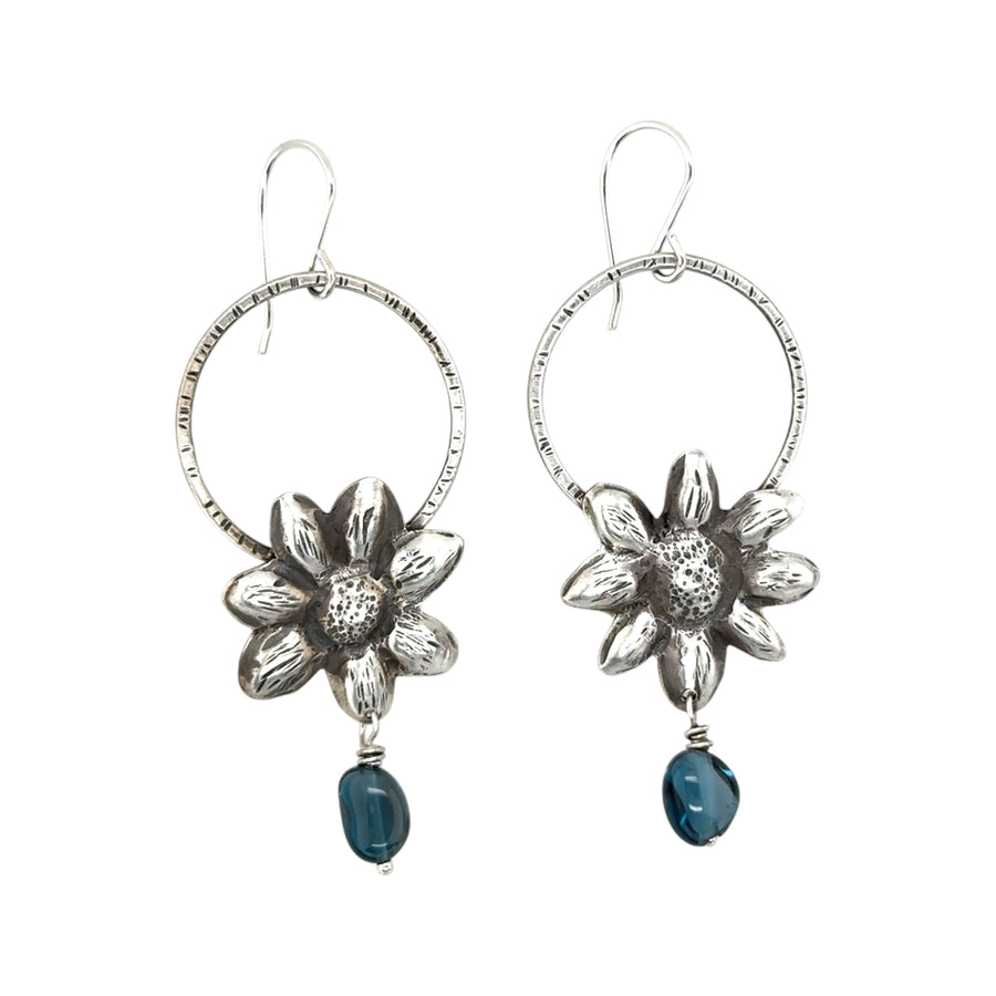 Earrings - Repoussé Flowers with London Blue Topaz