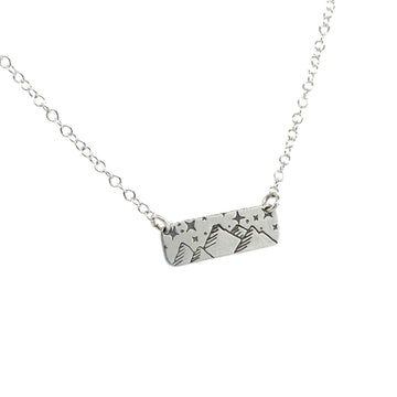 Necklace - Rounded Rectangle with Mountains and Stars