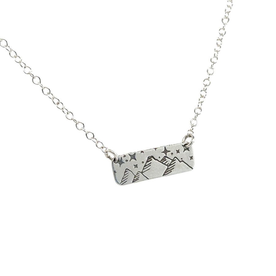 Necklace - Rounded Rectangle with Mountains and Stars