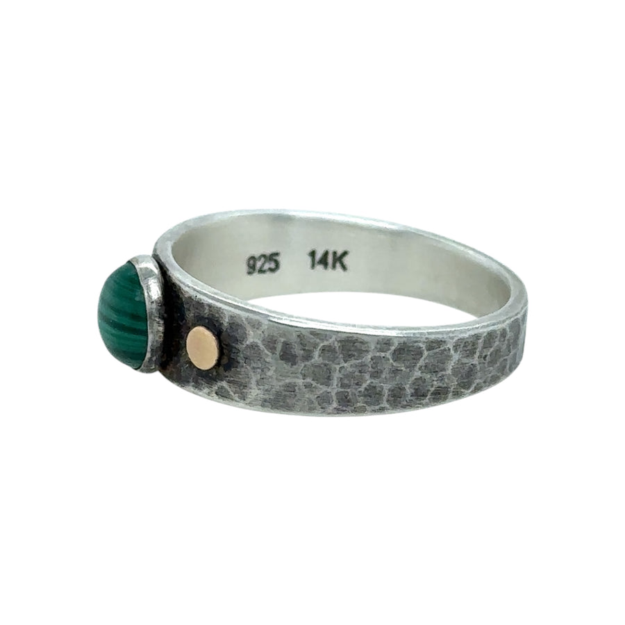 Malachite Ring with Hammered Band and Gold Dots