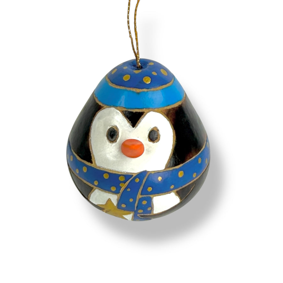 Gourd Ornament - Penguin - Blue Scarf