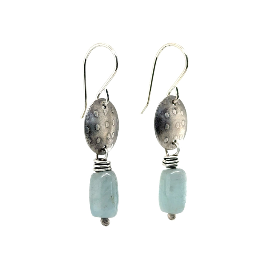 Earrings - Dotted Disks with Aquamarine