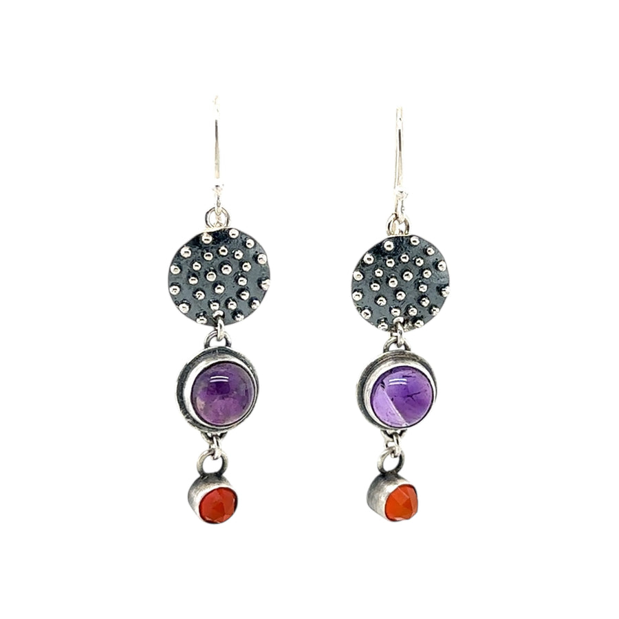 Earrings - Amethyst and Carnelian