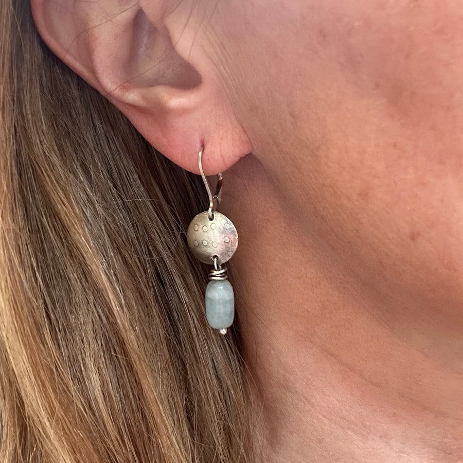 Earrings - Aquamarine with Dotted Silver