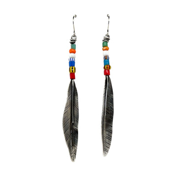 Earrings - Vintage Beads with Feathers