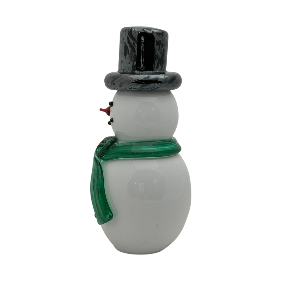 Snowman with Top Hat and Green Scarf