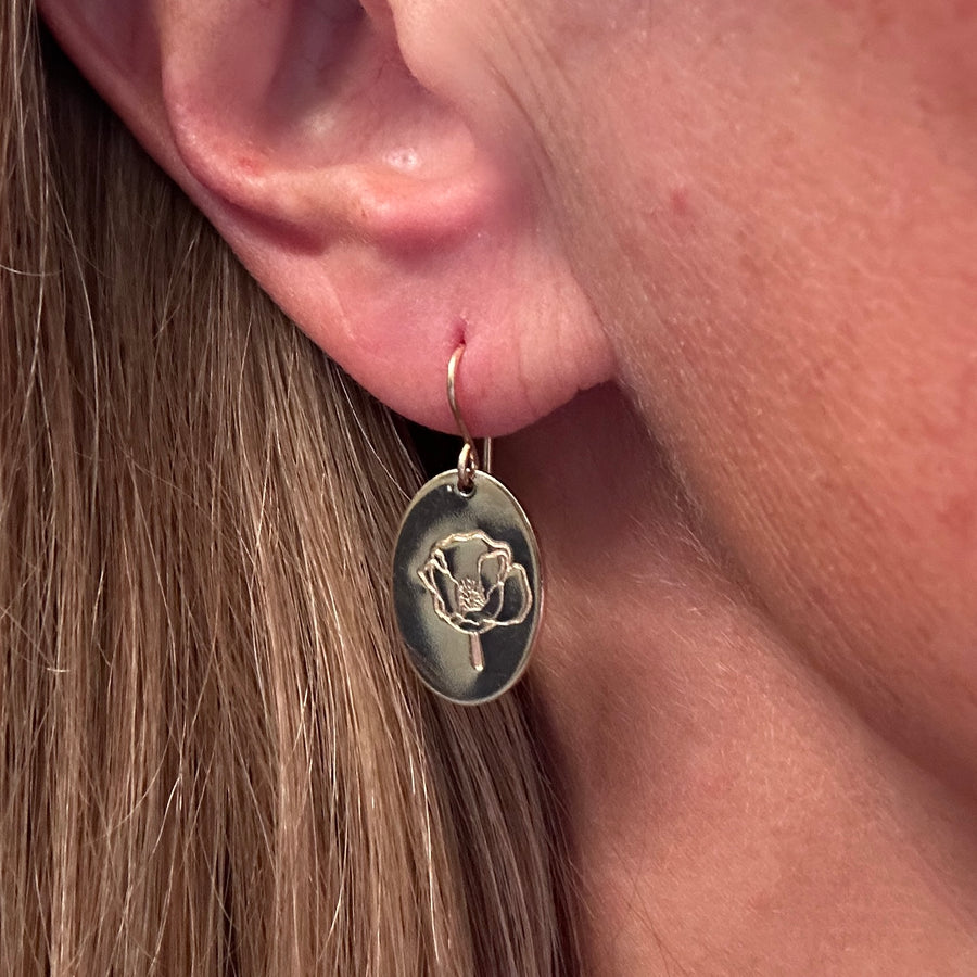 Earrings - Large Oval with Poppy