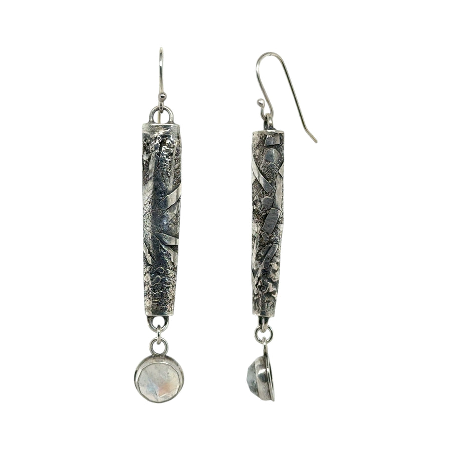 Earrings - Fused Silver Pods with Moonstone Drops