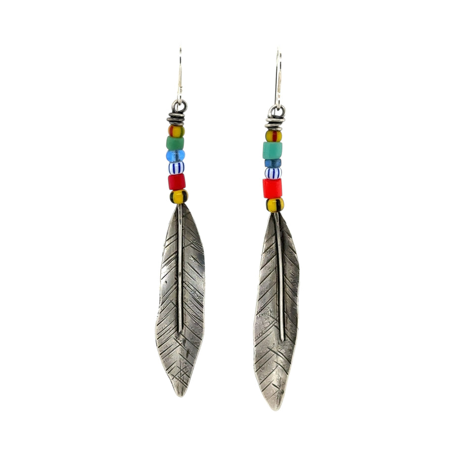 Earrings - Vintage Beads with Feathers